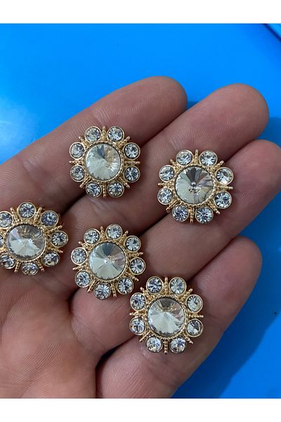 Ekvator 5 Pieces 32 Size Metal Gold Plated Stone Buttons