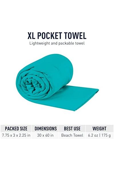 Sea to Summit Pocket Towel XL (30 × 60 inches), Baltic Blue, Microfiber