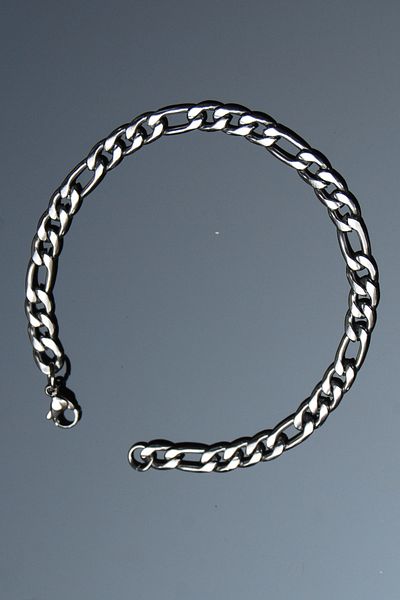Rua Jewelry Steel Figaro Chain Bracelet 5 mm Silver Color |   No Tarnish, Unisex, 2 Years Warranty