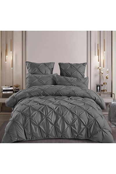 CHIRASO CHIRASO bed linen, FINET, 6 pieces, fitted sheet 180x200 cm, 4 pillowcases, dark gray