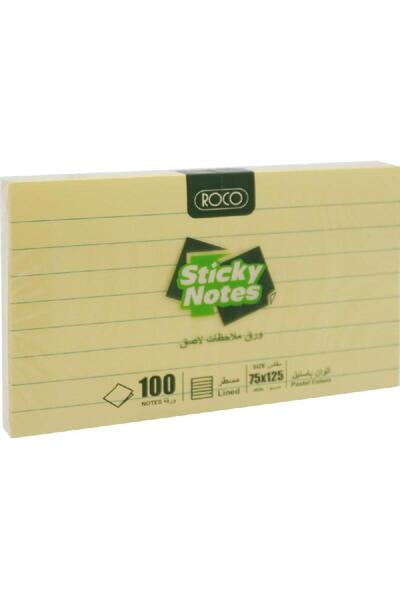 Roco ملاحظات ذاتية اللصق مُسطّرة - ١٠٠ ورقة، ٧٥ × ١٢٥ مم، أصفر