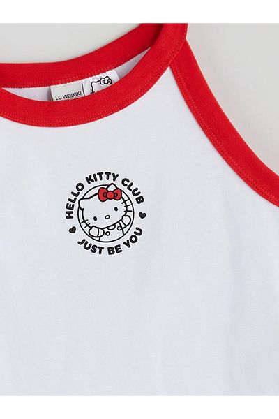 LC Waikiki Lcw Kids White Halter Neck Printed Girl's Crop Tank Top