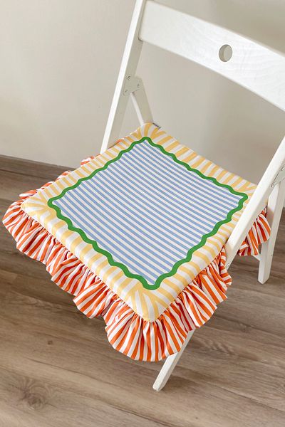 RİTMOHOME Μαξιλάρι καρέκλας με ριγέ βολάν Marine, Vintage, Country, Scandinavian, Bohemian 40x40