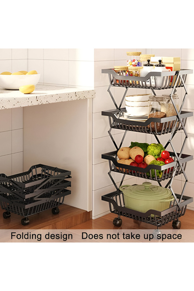 rexa سلة فواكه وخضراوات معدنية قابلة للطي مكونة من 4 طبقات، رف تنظيم تخزين بد...