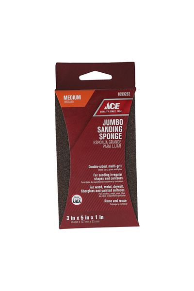 ACE Medium Grit Extra Large Flexible Rinse and Reuse Sanding Sponge Brown