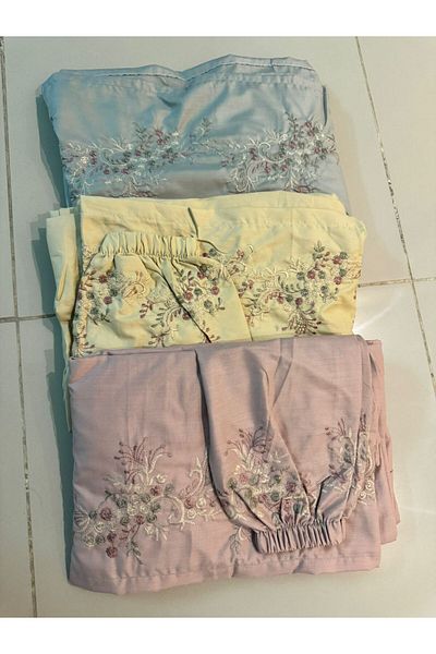 Gerenic Embroidered prayer shawl, cool cotton, open to wear - set of 3 pieces in different colors