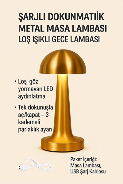 keyfisepet en keyifli sepet Şarjlı Dokunmatik Metal Masa Lambası – Loş Işıklı...
