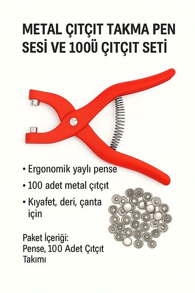 keyfisepet en keyifli sepet Metal Snap Fastener Pliers and 100-Piece Snap Fastener Set – for Clothing, Leather, Bags