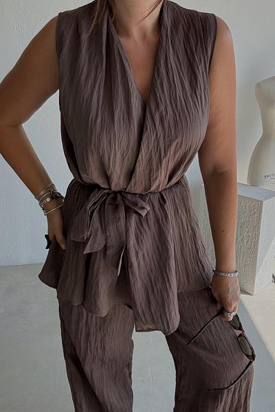 ELVAN TOLON Mocha Waist Lace up Suit