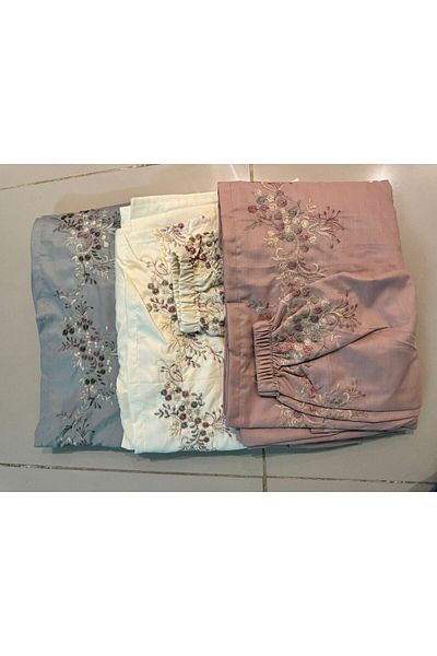 Gerenic Embroidered prayer shawl, cool cotton, open to wear - set of 3 pieces in different colors