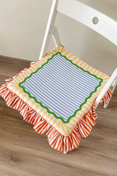 RİTMOHOME Μαξιλάρι καρέκλας με ριγέ βολάν Marine, Vintage, Country, Scandinavian, Bohemian 40x40