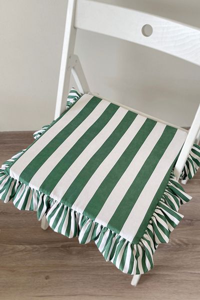 RİTMOHOME Πράσινο ριγέ βολάν Marine, Vintage, Marine, Summer, Scandinavian, Bohemian 40x40 Μαξιλάρι καρέκλας