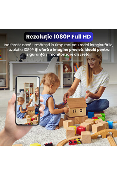 Spionescu Mini cameră ascunsă WiFi WD15, Full HD 1080P, vedere nocturnă, detectare mișcare AI, înregistrare în buclă