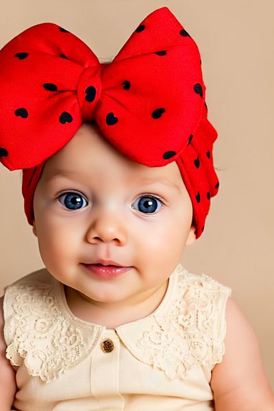 Bebekino Baby Girl Bow Bonnet Heart Pattern Colorful