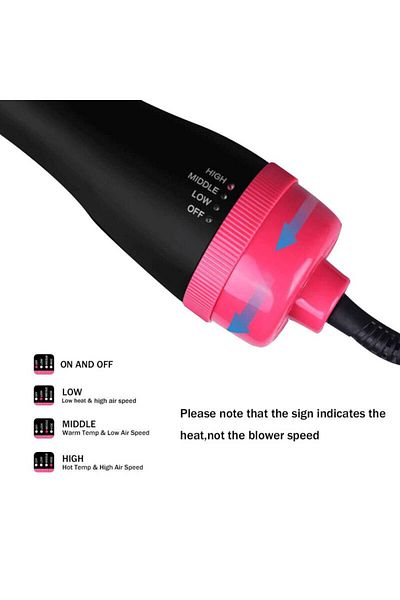 oemco 3in1 Fixed Brush with Hot Air, 1000 W, One Step 3 in 1, Black/Pink