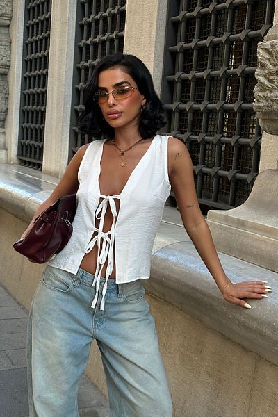 World Fashion Trends ΜΠΛΟΥΖΑ ΥΦΑΝΤΗ ΜΕ ΛΑΝΤΑ ΜΠΡΟΣΤΑ ΚΑΙ ΛΑΝΤΑ ΣΤΟ ΛΑΝΤΑ