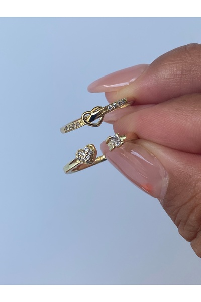 kurukafagift مجموعة من حلقتين على شكل قلب من الحجر قابلة للتعديل