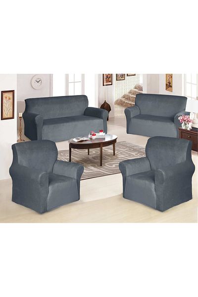 rexa Sofa Cover Velvet 4-Pieces Set of 7-Seater (3+2+1+1) Super Stretchable Furniture Protector