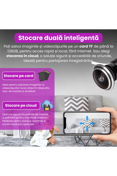 Spionescu Vizualizator inteligent de ușă cu cameră video 1080P, WiFi 2.4G, detectare mișcare, audio bidirecțional