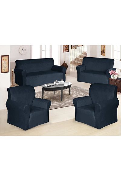 rexa Sofa Cover Velvet 4-Pieces Set of 7-Seater (3+2+1+1) Super Stretchable Furniture Protector