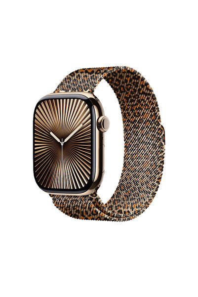 Genel Markalar Apple Watch 44mm için Uyumlu Kayış Kordonu KRD-01 Leopar Desen...
