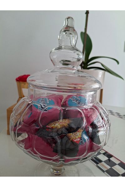 Decovio Standing Glass Patterned Sugar Bowl Jar Dragee Transparent Cookie Jar 1 Piece 30 cm