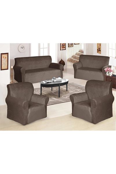 rexa Sofa Cover Velvet 4-Pieces Set of 7-Seater (3+2+1+1) Super Stretchable Furniture Protector