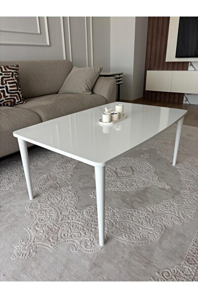 BAŞARAN CONCEPT Üst Kalite 70x105 Beyaz 1. Sınıf Lake Boyalı Beyaz Orta Sehpa