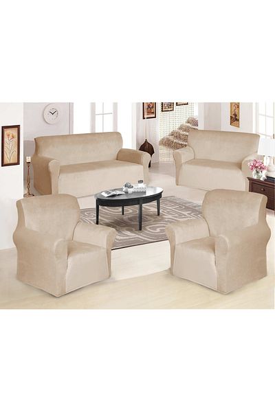 rexa Sofa Cover Velvet 4-Pieces Set of 7-Seater (3+2+1+1) Super Stretchable Furniture Protector