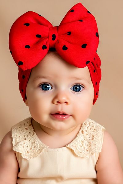 Bebekino Baby Girl Bow Bonnet Heart Pattern Colorful