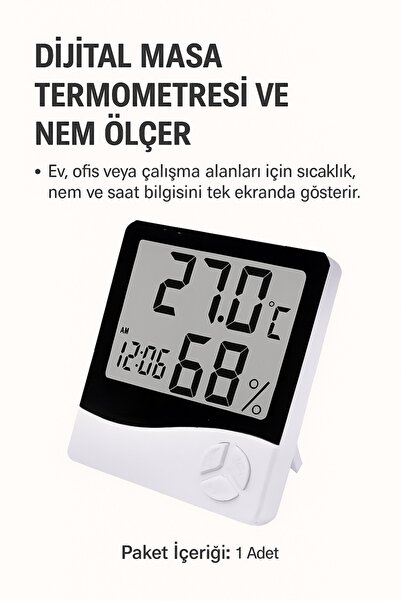 keyfisepet en keyifli sepet Dijital Masa Termometresi ve Nem Ölçer – Saat Gös...