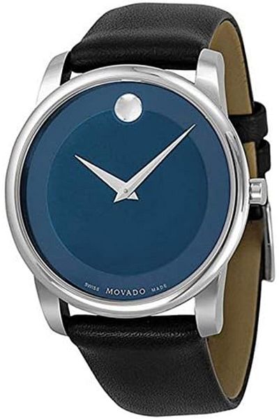 Movado Museum 0606610 Two-tone Blue Dial Stainless Steel Body, Calfskin Leather Strap Watch for Gent