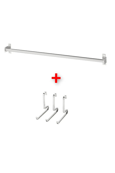 IKEA Quality Duvar Rayı Uzunluk: 56 Cm 3 Adet Kanca Gümüş Renk
