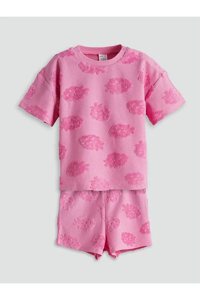 LC Waikiki Lcw Baby Pink Embossed Printed Baby Girl Blouse and Shorts 2-Pack