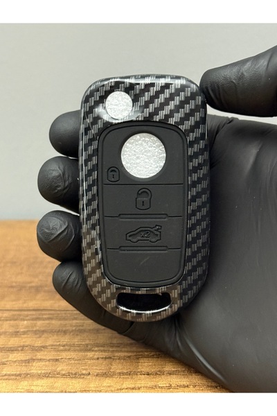 Luxe Aksesuarr Fiat Egea -Fiat 500 - Doblo Switchblade 3 butoane Fibră de carbon Carcasă de protecție pentru chei