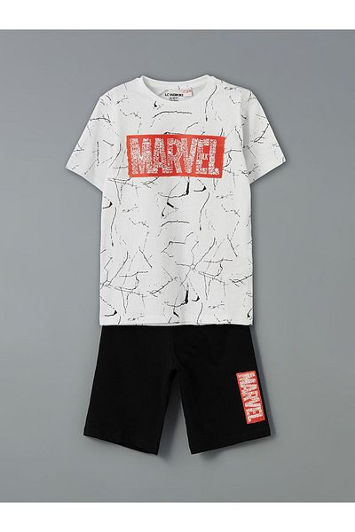 LC Waikiki Set de pijamale pentru băieți cu decolteu rotund m imprimat cu pantaloni scurți