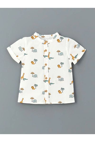 LC Waikiki Lcw Baby Ecru Elephant Printed Baby Boy Shirt and Shorts 2-Pack