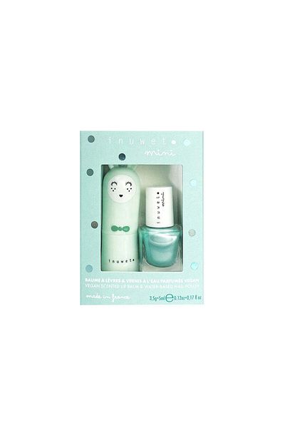 Inuwet Set cadou pentru copii, balsam de buze și ojă pe bază de apă cu aromă de măr, Inuwet, 2 buc.