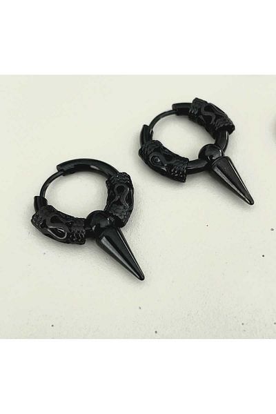 sarıyer silver Arrowhead Pattern Bulk Movable Black Color Warrior Model Viking Design Stylish Style Steel Hoop Earrings