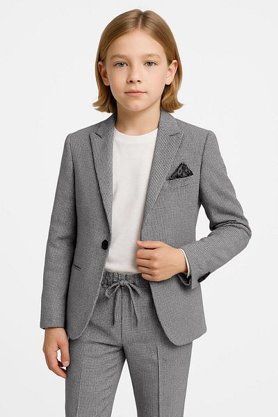 SIRRI Boys' Micro Patterned Knitted Fabric Suit – Stylish Jacket and Pants Combination of 2
