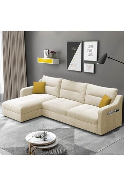 MAPLE HOME DECORATION Maple HOME 4 Seater L Shape Sofa Set for Living Room Sophistication (RHS, Cream)