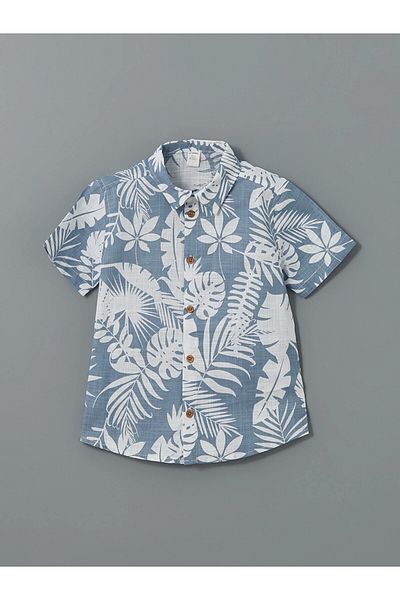 LC Waikiki Lcw Kids Indigo Printed Viscose Boys' Shirt and Shorts 2-Pack