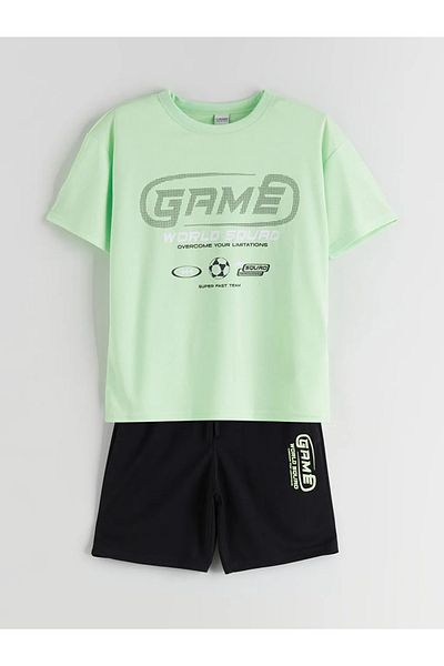 LC Waikiki Lcw Kids Green Crew Neck Boys T-Shirt & Shorts