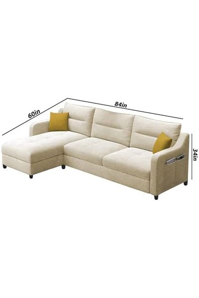 MAPLE HOME DECORATION Maple HOME 4 Seater L Shape Sofa Set for Living Room Sophistication (RHS, Cream)