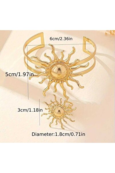 beyna aksesuar Gold Plated Sun Pattern Bracelet and Ring Set Gift for Lover Gift for Mom