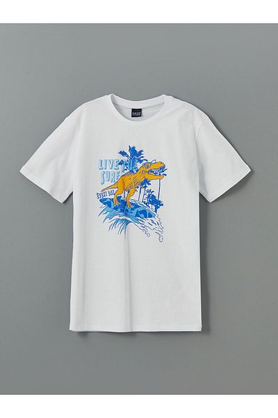 LC Waikiki Crew Neck Dinosaur Printed Boys' T-Shirt