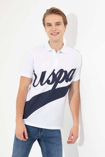 U.S. Polo Assn. Ανδρικό λευκό μπλουζάκι πόλο με λαιμόκοψη