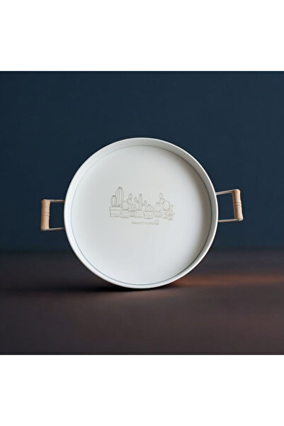 Home Ahşap Kulplu 1.Kalite Metal Tepsi, ÇayTepsisi, Sunum Tepsisi