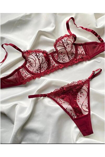 HappyZEY Bordo Brode Bralet Sütyen&Tanga Takım