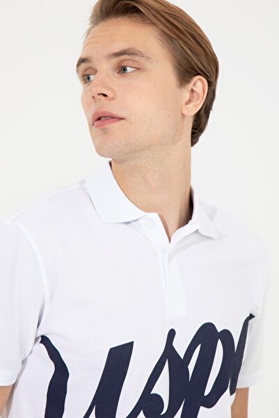 U.S. Polo Assn. Ανδρικό λευκό μπλουζάκι πόλο με λαιμόκοψη